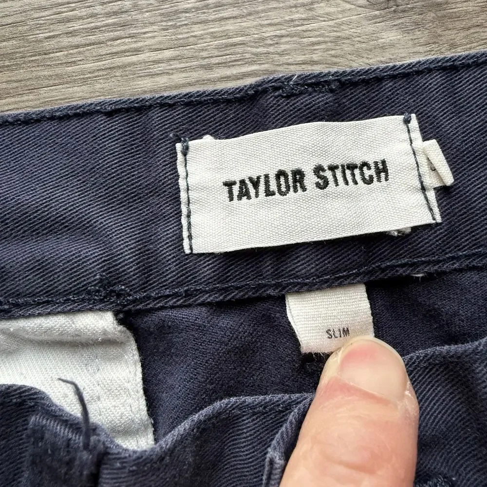 Taylor Stitch Men's Slim Chino Pants Organic Cotton Blue Handmade in Spain 32